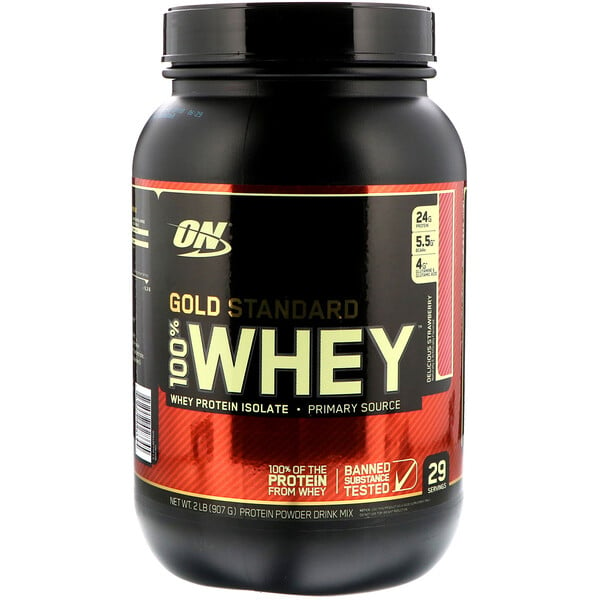 Optimum Nutrition, Gold Standard 100% Whey（ゴールドスタンダード100％ホエイ）、デリシャスストロベリー、909g（2ポンド）