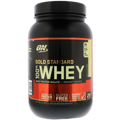 Optimum Nutrition Gold Standard 100% Whey, сыворотка со вкусом ванильного мороженого, 907 г (2 фунта)