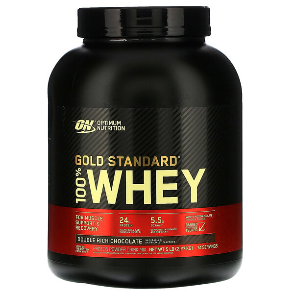 Optimum Nutrition‏, Gold Standard 100% Whey, מי גבינה, דאבל שוקולד עשיר, 2.27 ק"ג (5 ליבראות)