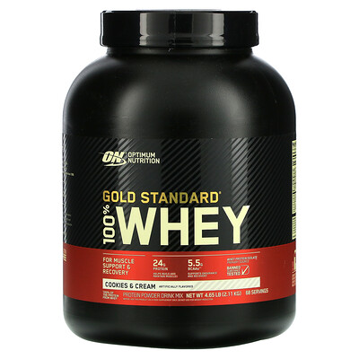 

Optimum Nutrition Gold Standard 100% Whey, сыворотка со вкусом печенья со сливками, 2,1 кг (4,63 фунта)