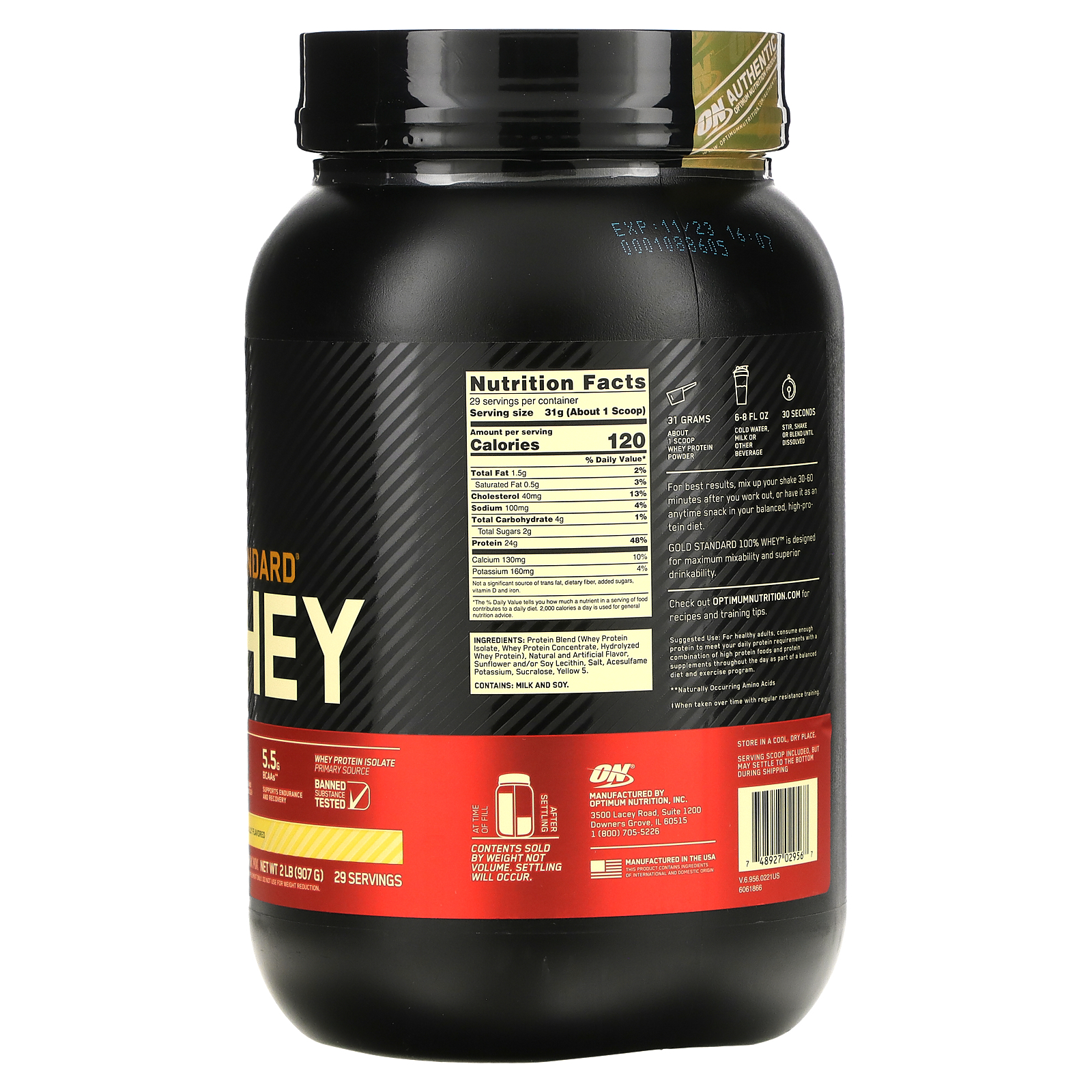 Optimum Nutrition, Gold Standard 100 Whey, Banana Cream, 2 lb (907 g)