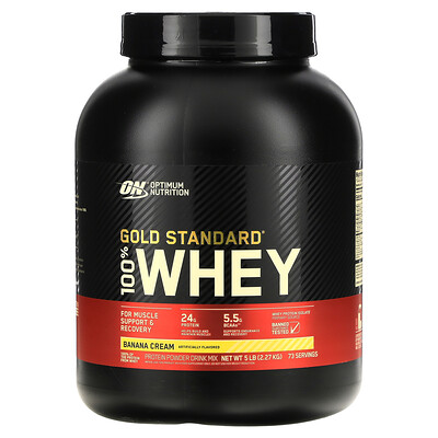 

Optimum Nutrition 100% Whey Gold Standard, со вкусом банана, 5 фунтов (2,27 кг)