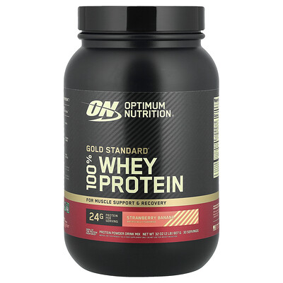 Optimum Nutrition, Gold Standard, 100% de suero de leche, fresa y plátano, 907 g (2 lb)