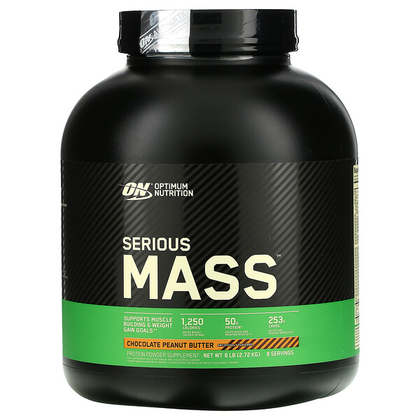Optimum Nutrition, Serious Mass, Proteinreiches Weight-Gain-Pulver, Schoko-Erdnussbutter, 2,72 kg