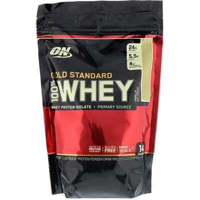 Optimum Nutrition Сыворотка Gold Standard 100% Whey, ванильное мороженное, 454 г (1 фунт)
