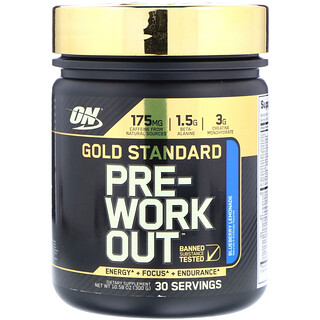 Optimum Nutrition, Gold Standard（ゴールドスタンダード）Pre-Workout（プレワークアウト）、ブルーベリーレモネード、300g（10.58オンス）