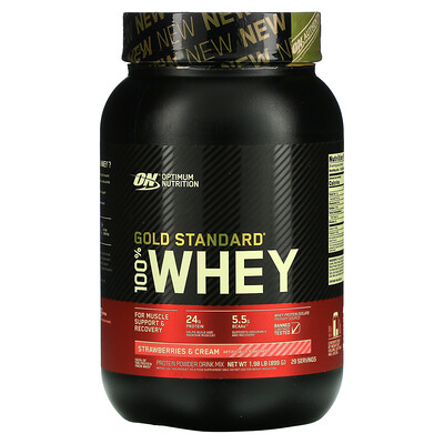 Optimum Nutrition Gold Standard 100% Whey сывороточный протеин со вкусом клубники со сливками 899 кг (1 98 фунта)