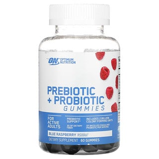Optimum Nutrition, Жевательные мармеладки с пребиотиками и пробиотиками, голубая малина, 60 жевательных таблеток