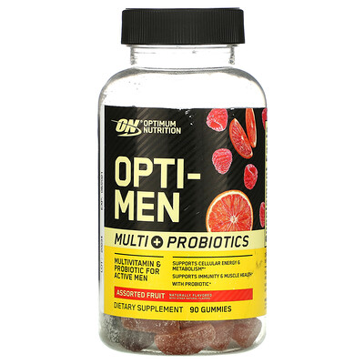 Optimum Nutrition Opti-Men, мультивитамины и пробиотики, фруктовое ассорти, 90 жевательных таблеток