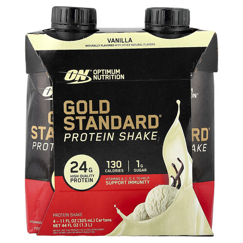 Optimum Nutrition, Gold Standard Protein Shake, Vanille, 4 Kartons, je 325 ml (11 fl. oz.).