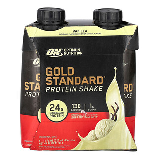 Optimum Nutrition, Gold Standard® proteinshake, vanilje, 4 kartonger, 325 ml per stk.