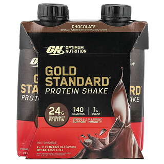 Optimum Nutrition, Gold Standard Protein Shake, протеиновый коктейль, шоколадный вкус, 4 упаковки по 325 мл (11 жидк. унций)