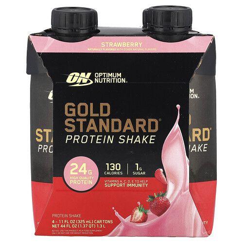 Optimum Nutrition, Gold Standard® Protein Shake, Protein-Shake, Erdbeere, 4 Kartons, je 325 ml (11 fl. oz..).