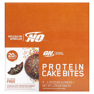 

Optimum Nutrition, Protein Cake Bites, Chocolate Frosted Donut, 9 Bars, 2.29 oz (65 g) Each