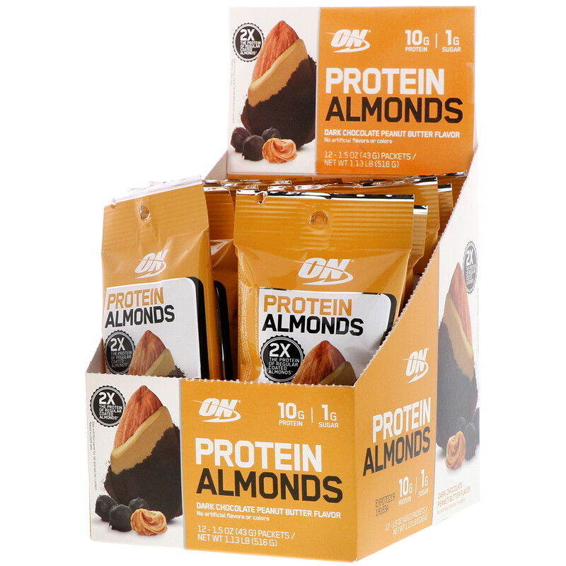 Optimum Nutrition, 단백질 아몬드, 다크 초콜릿 땅콩 버터, 12팩, 각 43g(1.5oz) - iHerb Optimum Nutrition, 단백질 아몬드, 다크 초콜릿 땅콩 버터, 12팩, 각 43G(1.5Oz) - Iherb