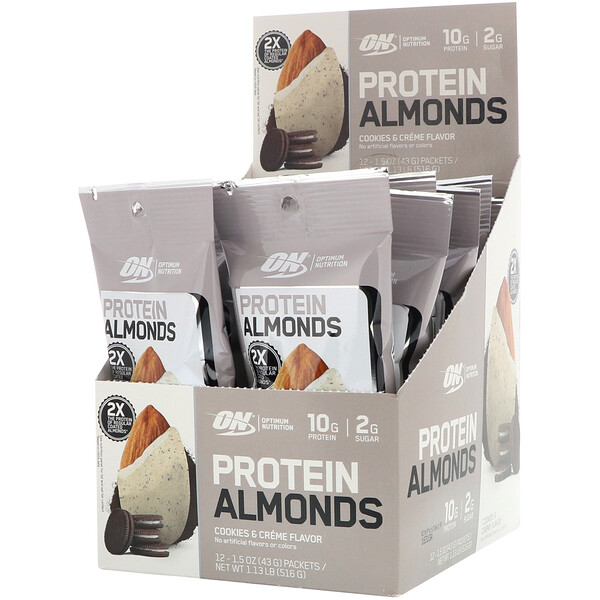 Protein Almonds, Cookies e Creme, 12 Embalagens, 43 g (1,5 oz) Cada