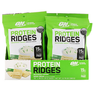 Отзывы о Оптимум Нутришэн, Protein Ridges, Sour Cream, 10 Bags, 1.38 oz (39 g) Each