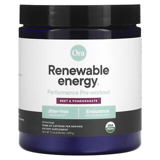 Ora, Energía renovable, Preentrenamiento para mejorar el rendimiento, Remolacha y granada`` 200 g (0,44 lb)