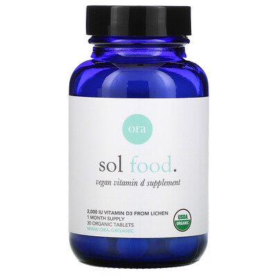 Ora Sol Food, Vegan Vitamin D3 Supplement, 2,000 IU, 30 Organic Tablets