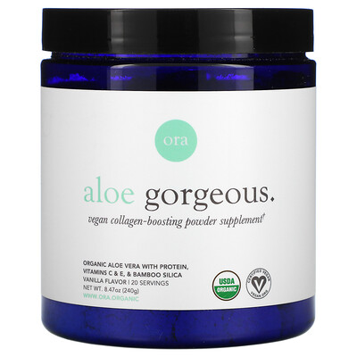 Ora Aloe Gorgeous, Vegan Collagen-Boosting Powder Supplement, Vanilla Flavor, 8.47 oz (240 g)