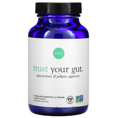 Ora Trust Your Gut, Vegan Probiotic & Prebiotic Supplement, 60 Vegan Capsules