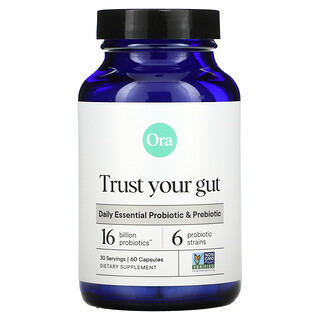 Ora, Trust Your Gut, Daily Essential Probiotic & Prebiotic, 16 Billion, 60 Capsules