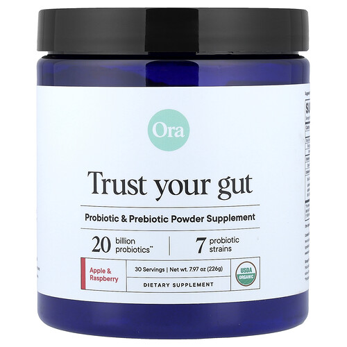 Ora Trust Your Gut, Probiotic & Prebiotic Powder Supplement, Organic Apple & Raspberry , 7.97 oz (226 g)