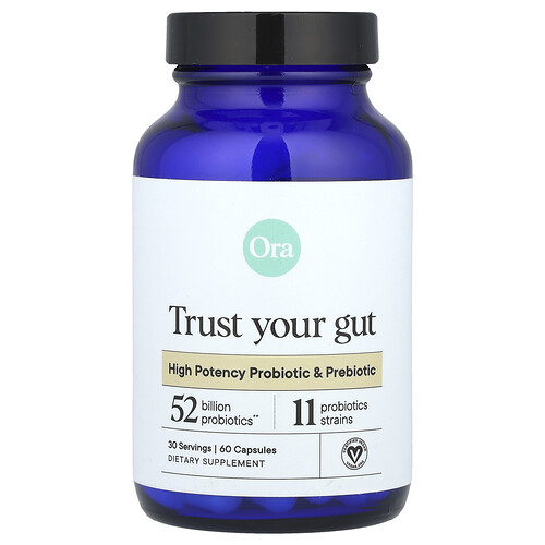 Ora Trust Your Gut, High Potency Probiotic & Prebiotic, 60 Capsules
