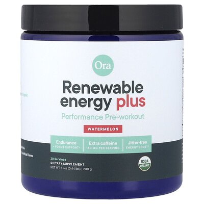 Ora, Renewable Energy Plus, Performance Pre-Workout, Watermelon, 7.1 oz (200 g)