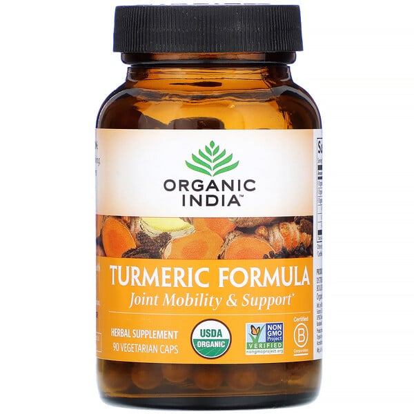 Organic India, Turmeric Formula, куркума, поддержка подвижности и здоровья суставов, 90 растительных капсул
