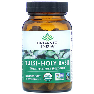 Organic India, тулси и базилик священный, положительная реакция на стресс, 90 вегетарианских капсул