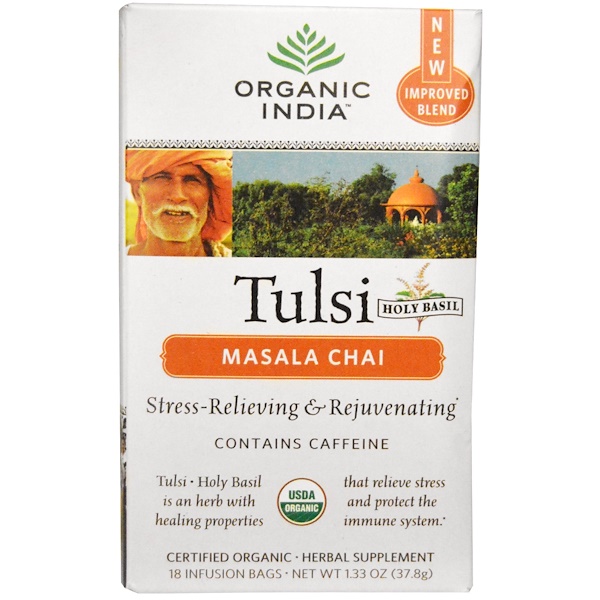 Organic India, Tulsi Holy Basil Tea, Masala Chai, 18 Infusion Bags, 1.