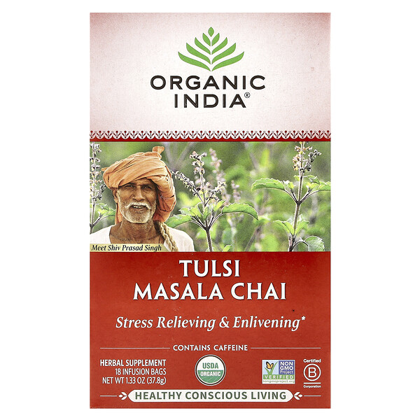 Organic India Tulsi Masala Chai Tea, 18 Infusion Bags, 1.33 oz (37.8 g)