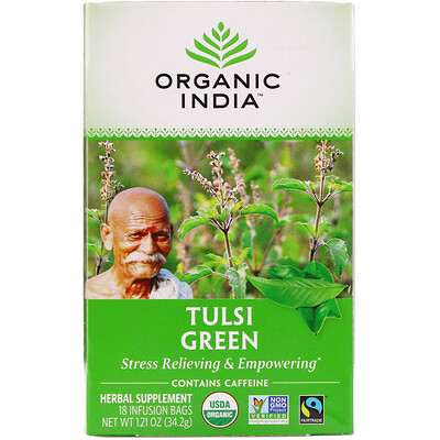 Organic India Чай с тулси, зеленый, 18 пакетиков, 34,2 г (1,21 унции)