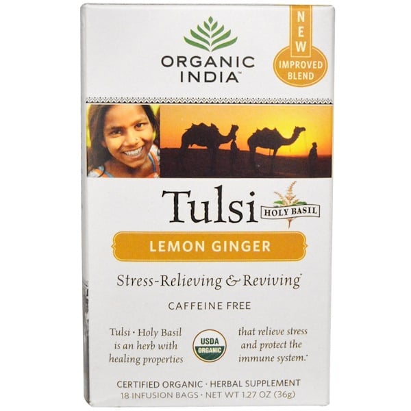 Organic India, Tulsi Tea, Lemon Ginger, Caffeine-Free, 18 Infusion Bags, 1.27 oz (36 g)