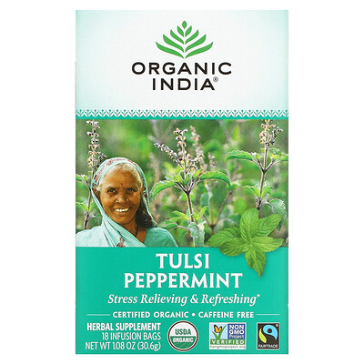 Organic India Tulsi Tea Peppermint Caffeine-Free 18 Infusion Bags 1.08 oz (30.6 g)