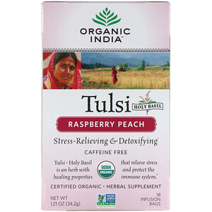 Органик Индиа, Tulsi Holy Basil, Raspberry Peach, Caffeine Free, 18 Infusion Bags, 1.21 oz (34.2 g) отзывы