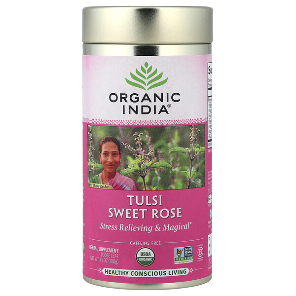 Organic India Tulsi Sweet Rose Tea, Caffeine Free, 3.5 oz (100 g)