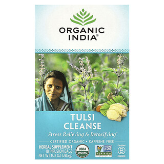 Organic India, Tulsi Tea, Cleanse, bez kofeiny, 18 torebek infuzyjnych, 28,8 g