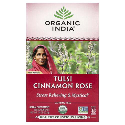 Organic India, Tulsi Cinnamon Rose Tea, Caffeine-Free, 18 Infusion Bags, 1.14 oz (32.4 g)