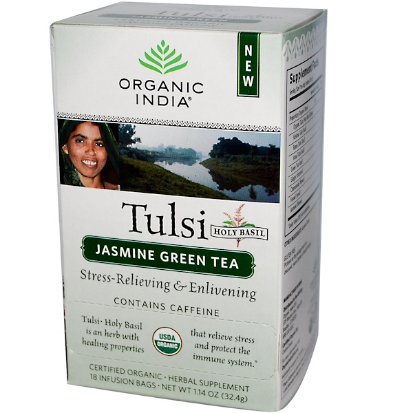 Organic India, Tulsi Holy Basil Tea, Jasmine Green Tea, 18 Infusion