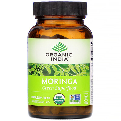 Organic India Моринга, незаменимые питательные вещества, 90 растительных капсул