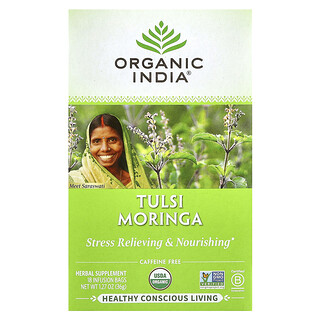 Organic India, Tulsi Moringa Tea, Caffeine Free, 18 Infusion Bags, 1.27 oz (36 g)