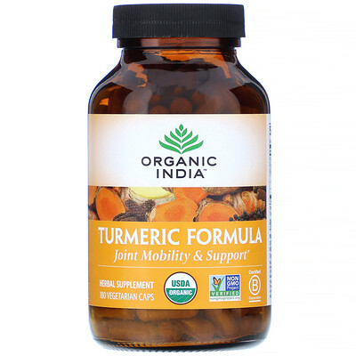Organic India Turmeric Formula, куркума, поддержка подвижности и здоровья суставов, 180 растительных капсул