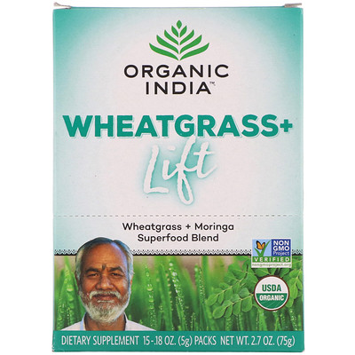 Organic India Wheatgrass+ Lift, Superfood Blend, 15 Packs, 0.18 oz (5 g) Each