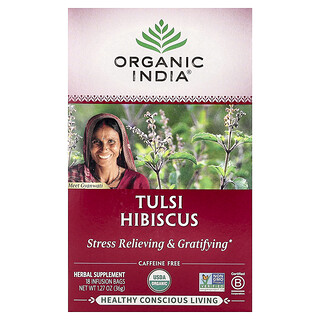 Organic India, Tulsi Ebegümeci Çayı, Kafeinsiz, 18 Demleme Poşeti, 1,27 oz (36 g)