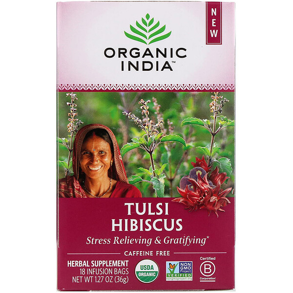 Tulsi Tea, Hibiscus, Caffeine-Free, 18 Infusion Bags, 1.27 oz (36 g)