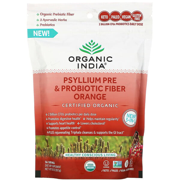 Organic India‏, Psyllium Pre & Probiotic Fiber, Orange, 10 oz (283.5 g)