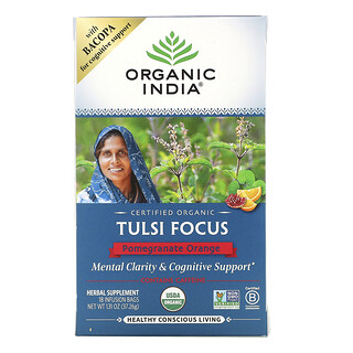 Organic India, Tulsi Focus, Pomegranate Orange, 18 Infusion Bags, 1.31 oz (37.26 g)