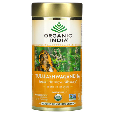 

Organic India Tulsi Ashwagandha для снятия стресса и баланса для снятия стресса без кофеина 100 г (3 5 унции)